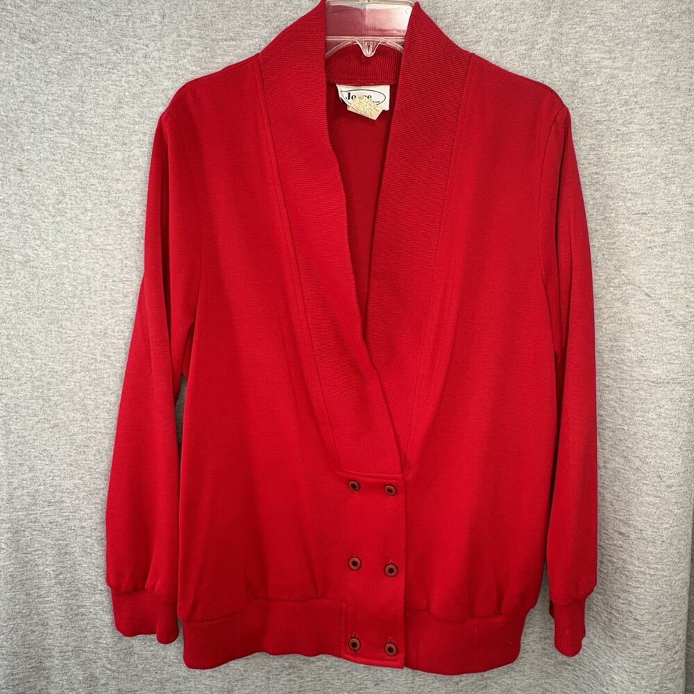 Vintage Joyce Cardigan Sweater Womens Medium 10 Red Button Pockets USA 70s 80s